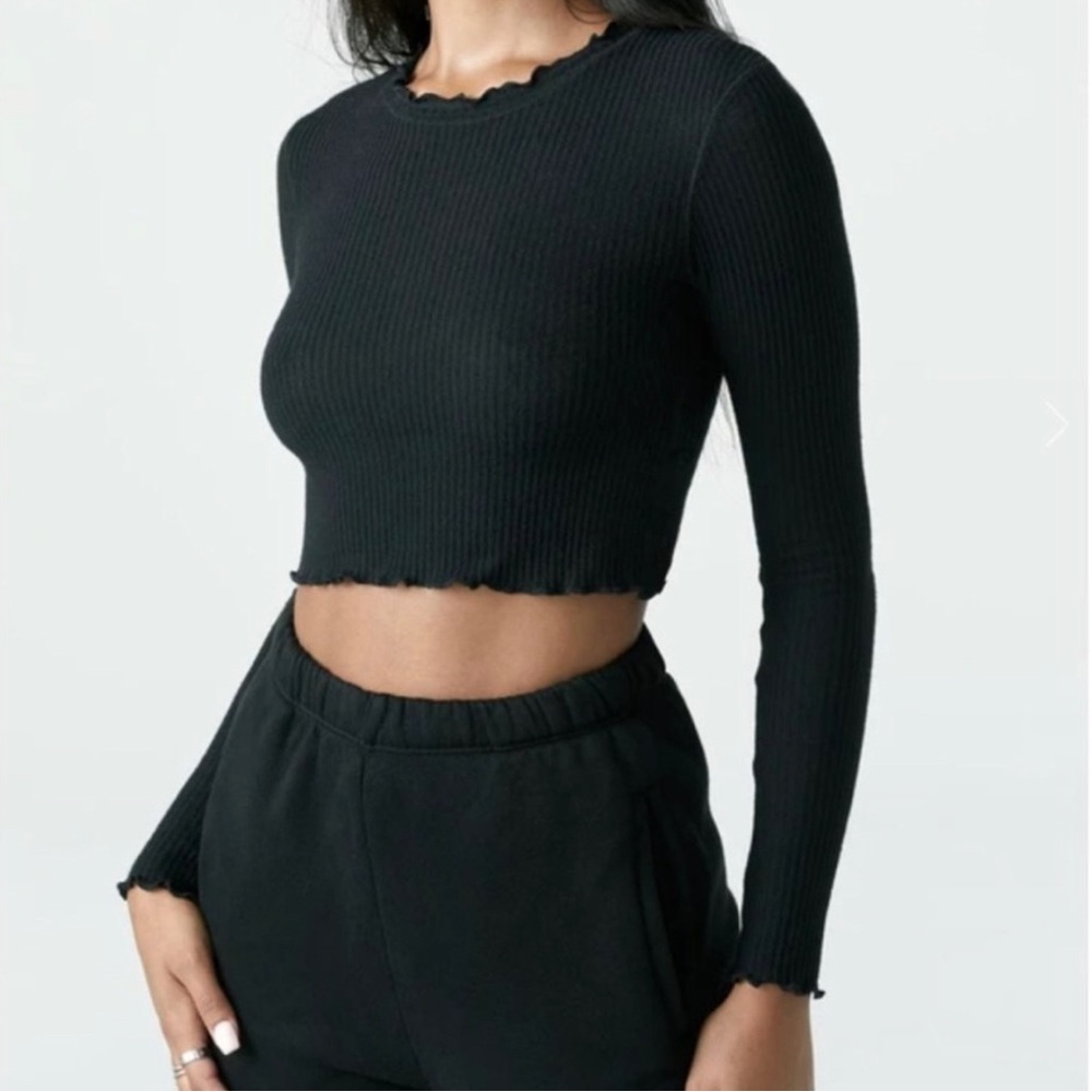 JOAH BROWN CROPPED SCALLOP CREW NECK